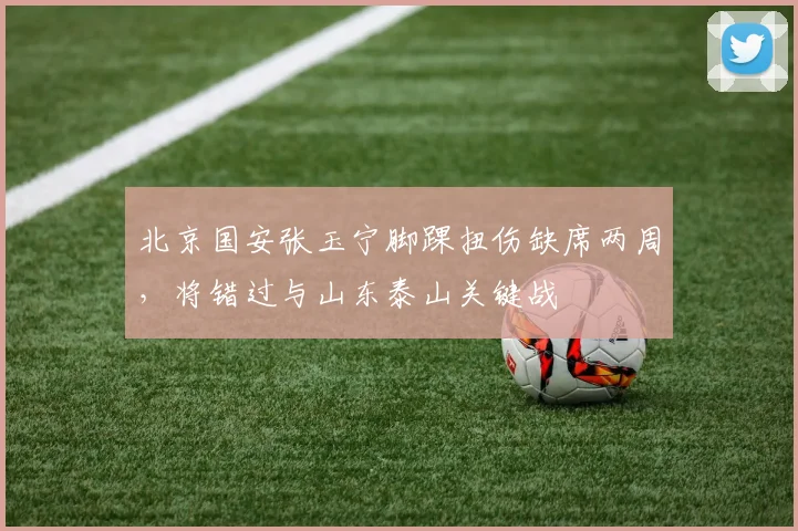 北京国安张玉宁脚踝扭伤缺席两周，将错过与山东泰山关键战